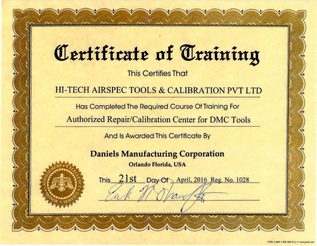 Repair and Calibration Certificate